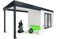 Garden house with double panoramatic door and left carport for garden tools